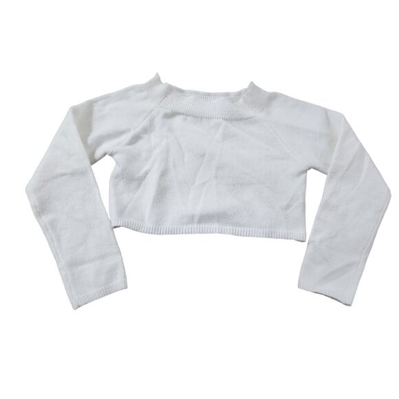 White Cropped Midriff Longsleeve Sweater Womens Size Large L - Picture 2 of 4